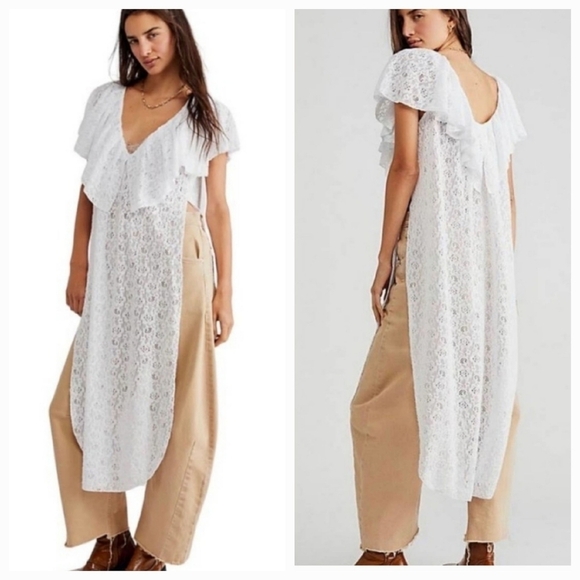 Free People Waterfall Maxi Lace Top Dress Swim Coverup White Size M - Picture 1 of 16